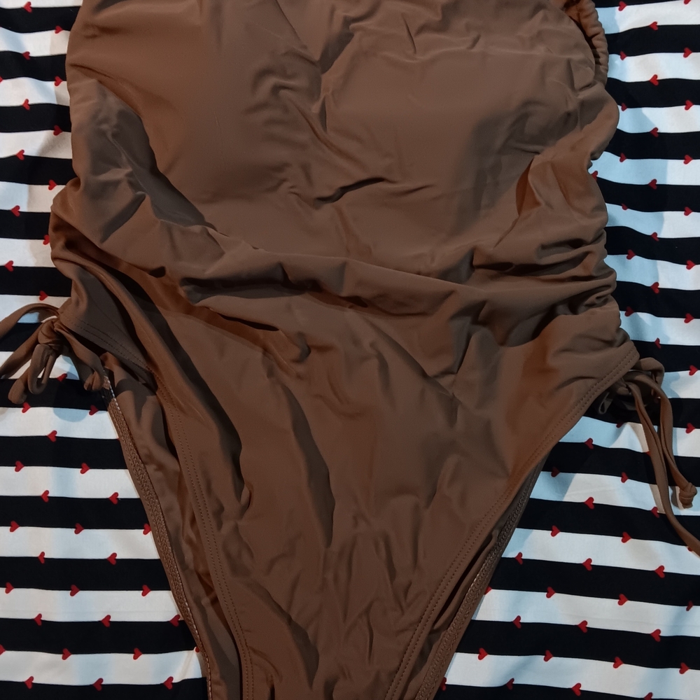 Chocolate Brown Ruched Sides W/Ties One-Piece Swimsuit/Malliot/Bodysuit